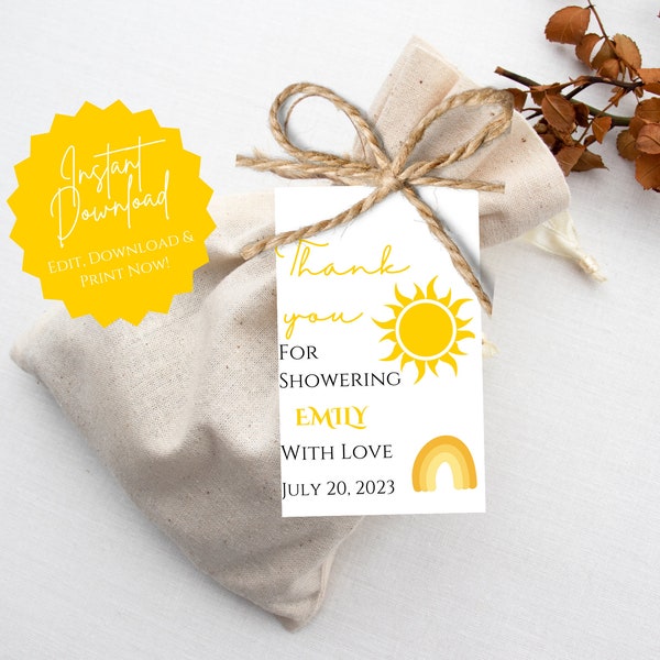 Sunshine Baby Shower Favor Tag | Ray of Sunshine on the Way Shower Favor Tag | Sunshine Baby Shower | Instant Download Editable Template