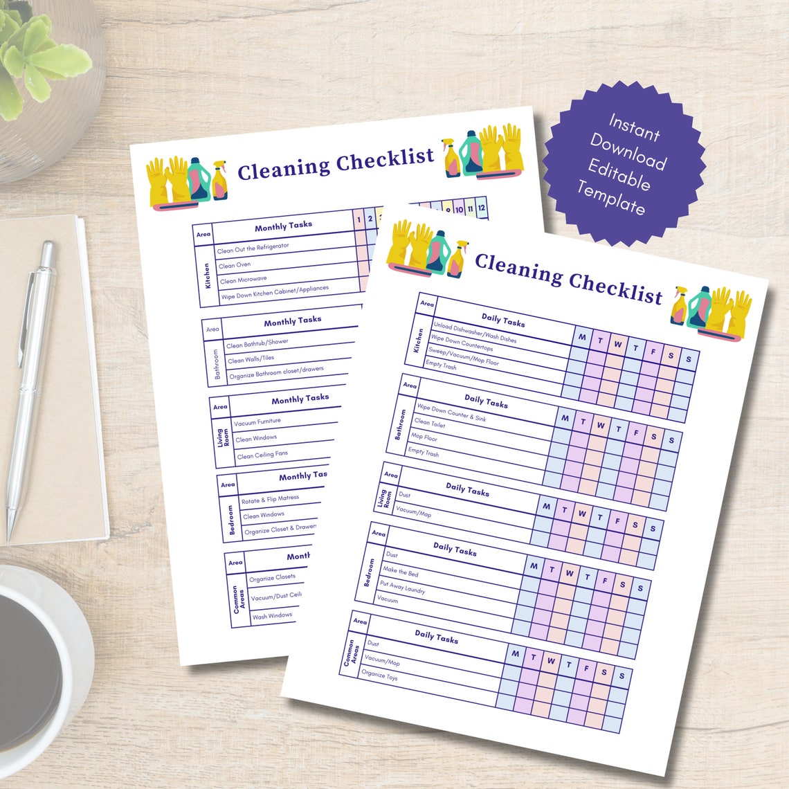 Cleaning Checklist | Editable Cleaning Checklist | Daily Monthly Task ...