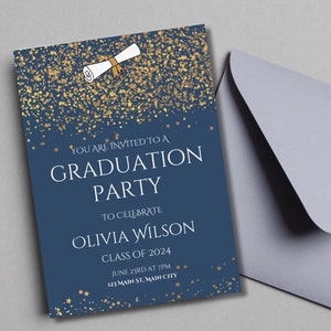 Blue Graduation Party Invitation | High School Graduation Invitation | College Graduation Invitation | Instant Download Editable Template