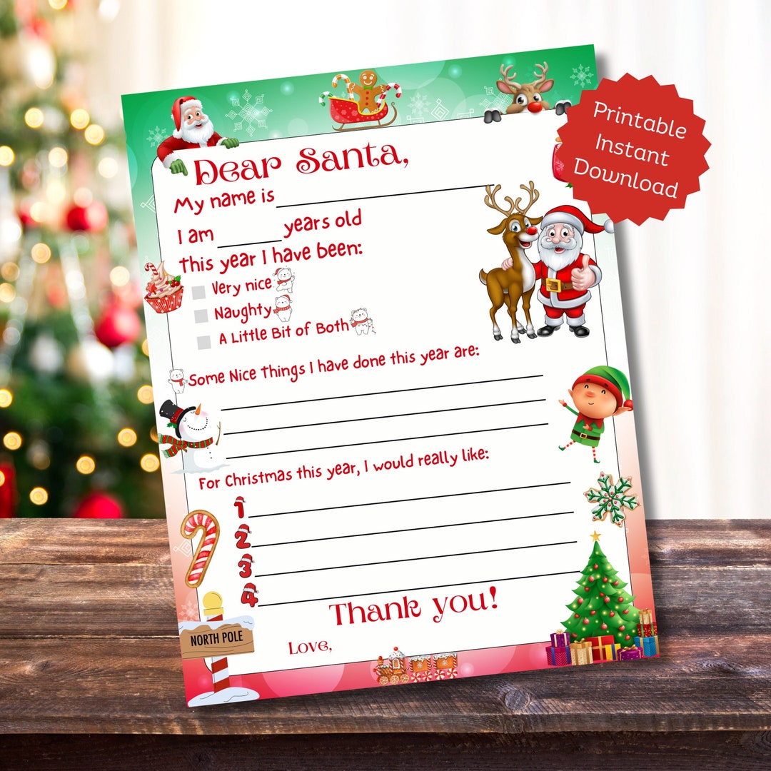 Letter to Santa | Printable Letter to Santa | Kids Letter to Santa
