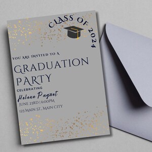 Silver Graduation Party Invitation | High School Graduation Invitation | College Graduation Invitation | Instant Download Editable Template