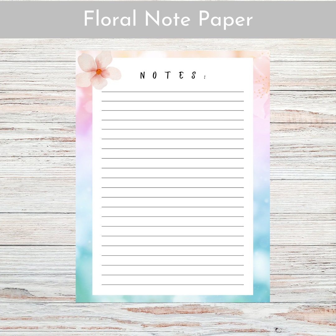 Flowered Note Paper Floral Note Paper, Floral Note Pad Paper, Journal Paper, Journal Paper ...