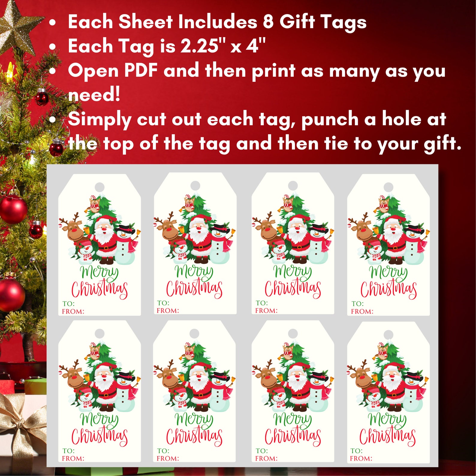 Christmas Gift Tag Printable Christmas Gift Tag Santa Claus Gift Tag ...