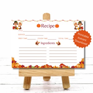 Recipe Card | Thanksgiving Recipe Card | Holiday Recipe Card | Printable Recipe Card | Printable Instant Download