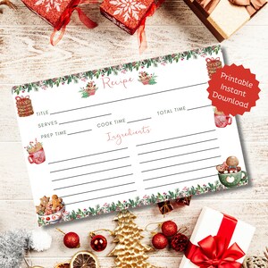 Recipe Card | Christmas Recipe Card | Holiday Recipe Card | Christmas Cookie Recipes | Printable Recipe Card | Printable Instant Download