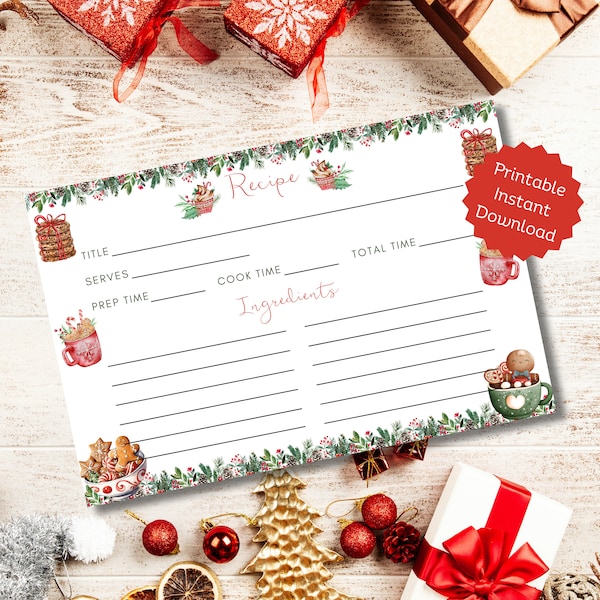 Recipe Card | Christmas Recipe Card | Holiday Recipe Card | Christmas Cookie Recipes | Printable Recipe Card | Printable Instant Download