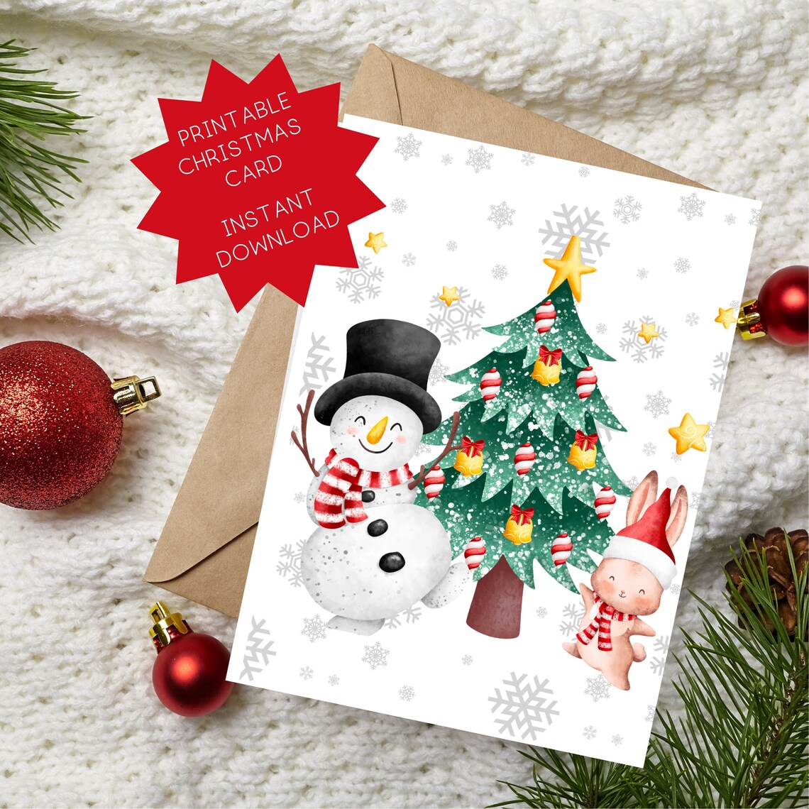 Printable Christmas Card Snowman Christmas Card Cute Printable ...