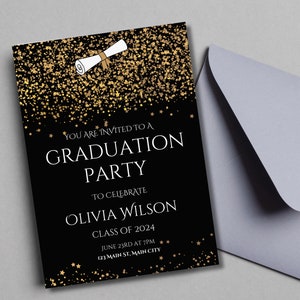 Black Graduation Party Invitation | High School Graduation Invitation | College Graduation Invitation | Instant Download Editable Template