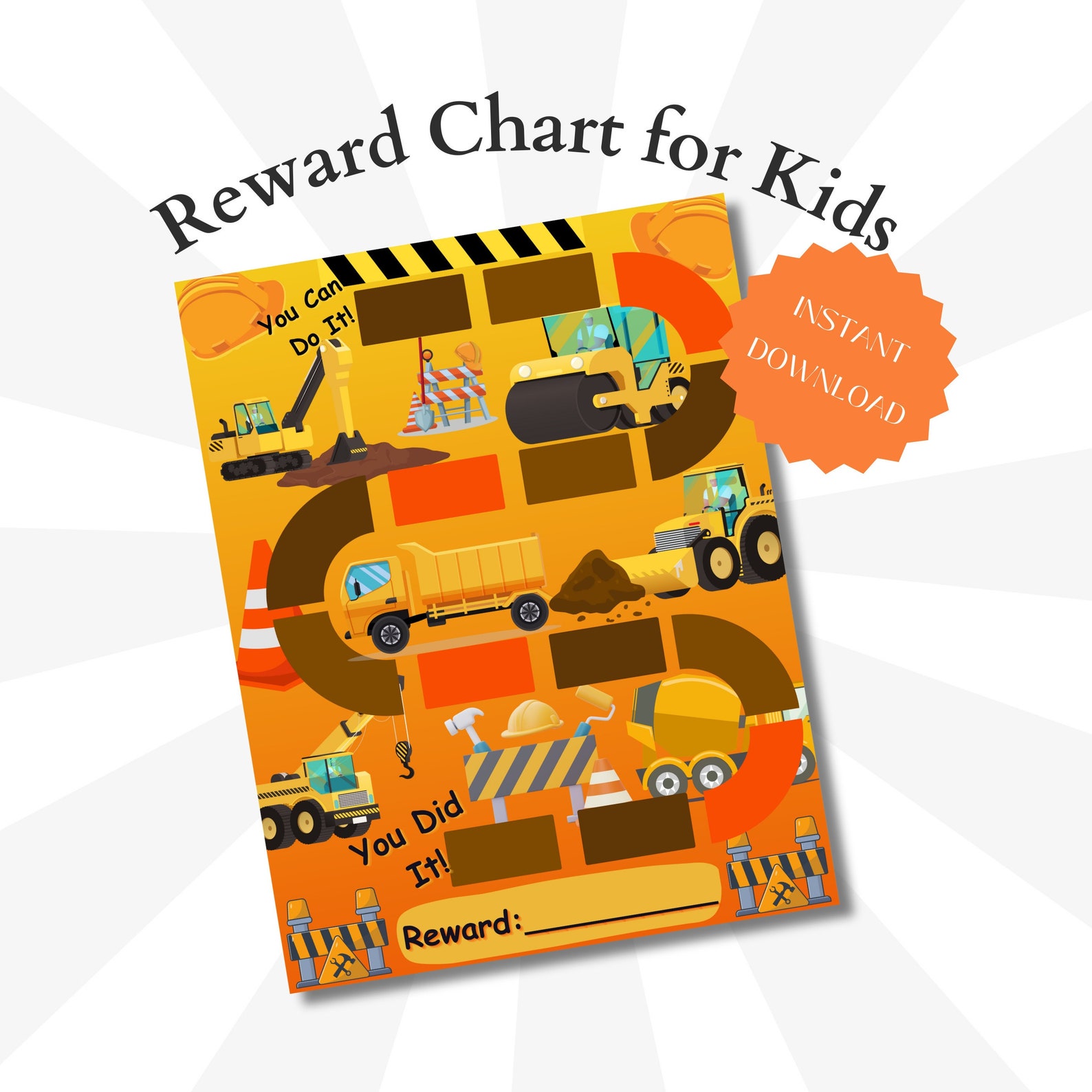 Construction Reward Chart for Kids | Behavior Chart for Kids | Potty ...