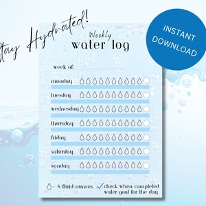 Weekly Water Tracker Printable | 30 Day Water Challenge | Hydration Tracker | Water İntake | Drink Water Reminder | Weekly Water Log