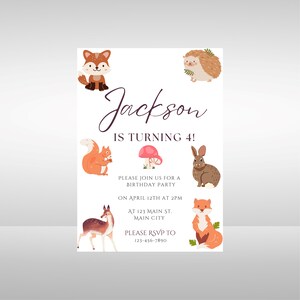 Cute Animals Party Invitation, Woodland Creatures Birthday Party, Animal Birthday Party - Editable Invitation Download