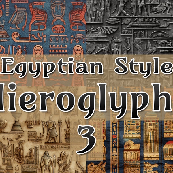 10 Seamless Digital Tiles, Egyptian-Style Hieroglyphs #3