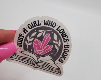 Reading Sticker, Reading books, book worm Sticker, girls who love to read sticker, cute holographic sticker, read books sticker, book club