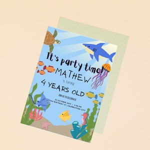 Ocean, Sea Animals Theme Digital Invitation Template, Editable Invitation