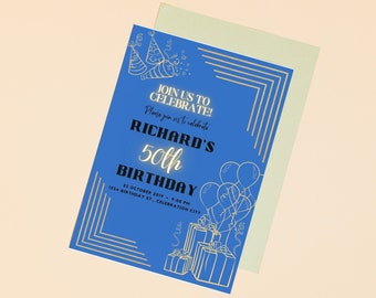 Blue & Gold Digital Invitation Template, Editable Invitation