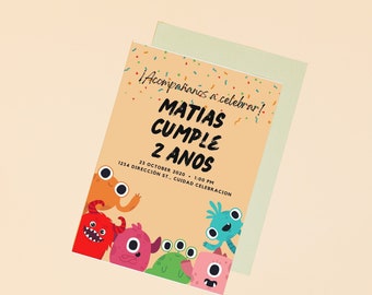 Monstros Spanish/Español Digital Invitation Template, plantilla de invitación digital