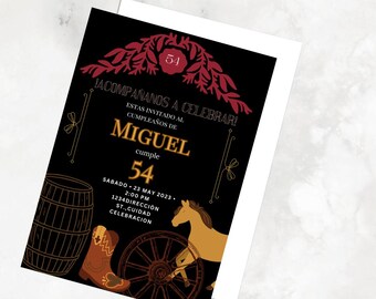 Vaquero/Cowboy Spanish/Español Digital Invitation Template, plantilla de invitación digital
