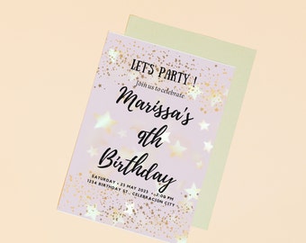 Sparking Stars Pink Birthday Invitation Digital Template