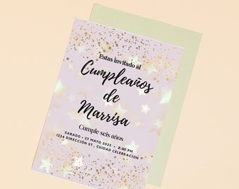 Estrellas y rosita Spanish/ Español Digital Invitation Template, plantilla de invitación digital
