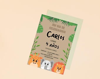 Safari Spanish/Español Digital Invitation Template, plantilla de invitación digital