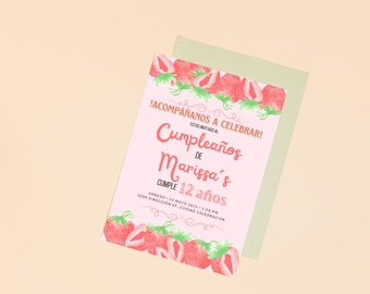Fresa/Strawberry Spanish/Español Digital Invitation Template, plantilla de invitación digital
