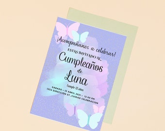 Mariposa Spanish/Español Digital Invitation Template, plantilla de invitación digital
