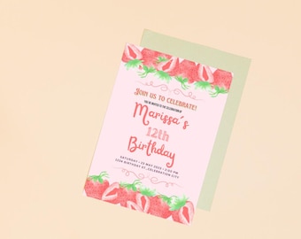 Strawberry Birthday Theme Digital Invitation Template