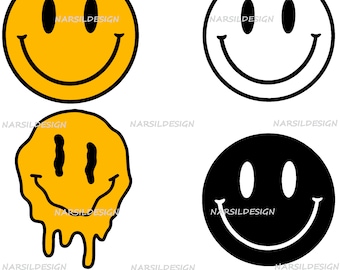 Trendy Smiley Face SVG, Drippy Melting Happy Emoji Cut File