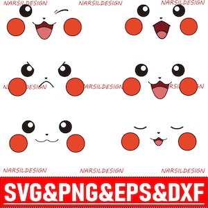 Pikachu gezicht bundel SVG, video game clipart, PNG-bestanden, clipart, afdrukbare PNG, gezicht SVG, Pikachu ogen, gesneden bestanden, vector bestand