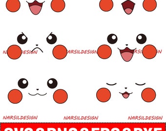 Pikachu Face SVG Bundle, Video Game Clipart (png, eps, dxf)