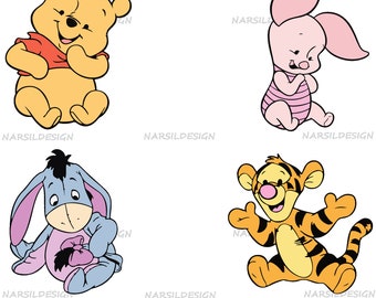 Layered Vector Files, Digital download, Svg Bundle Winnie the Pooh ClipArt Svg-Png-Eps-Dxf