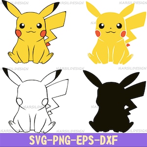 Pokem Pikachu Layered SVG Pikacu Cartoon Clipart PNG Silhouette Cricut Cut File Ash Sticker Vector Instant Digital Download  svg png eps dxf