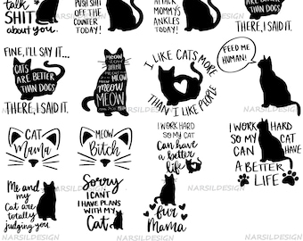 Funny Cat SVG Bundle, Kitten Cut Files (svg, png, eps, dxf)