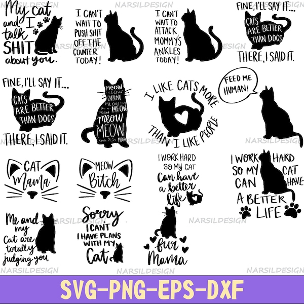 15+ Funny Cat SVG Bundle, Cat SVG, Kitten SVG, Cat lady svg, crazy cat lady svg, cat lover svg, cats svg, Cut File Cricut, Silhouette