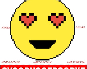 ピクセルアート絵文字SVG：ハートの目クリップアート（即時ダウンロード）