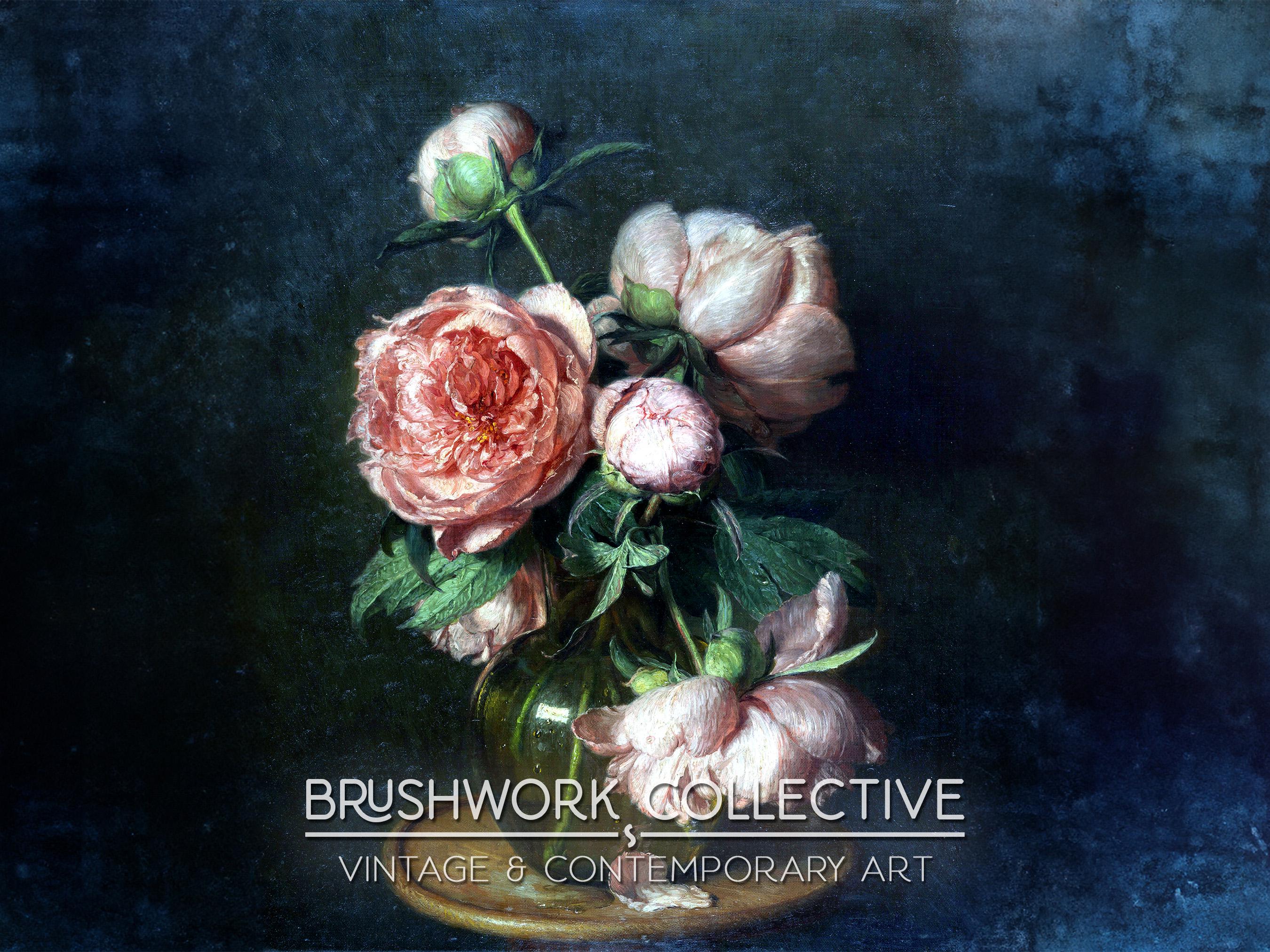 Dark Floral Still Life Oil Painting | Moody Vintage Peonies Flower ...
