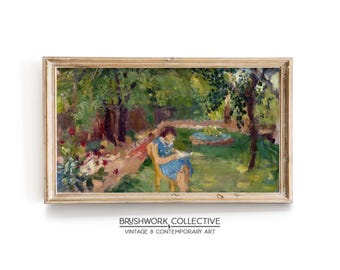 Girl in Garden Painting Print | Vintage Garden Wall Art | Printable Digital Downloadable | 81LSPVT