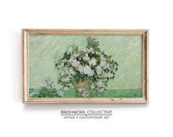 Roses Still Life Painting Print | Vintage White Flower Wall Art | Printable Digital Downloadable | 145LSPVT