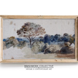Rustic Trees Landscape Painting Print | Vintage Treeline Wall Art | Printable Digital Downloadable | 24LSPVT