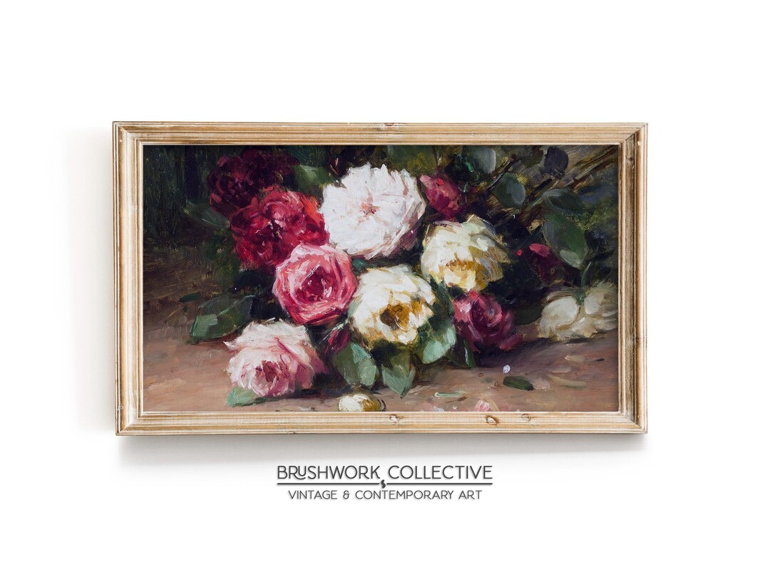 Roses Still Life Painting Print | Vintage Red and Pink Rose Wall Art ...