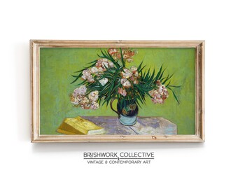 Impressionistisk oleandermålning | Vintage oleanderväggkonst | Utskrivbar digital nedladdningsbar | 203LSPVT