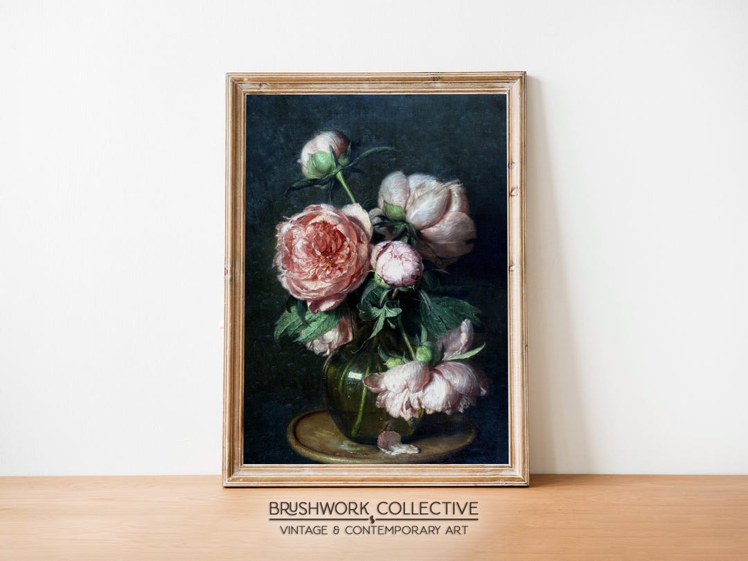Dark Floral Still Life Oil Painting | Moody Vintage Peonies Flower ...