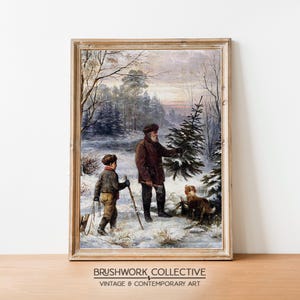Country Winter Vintage Painting Print | Snowy Christmas Portrait Wall Art | Printable Digital Downloadable | 15PSPVT
