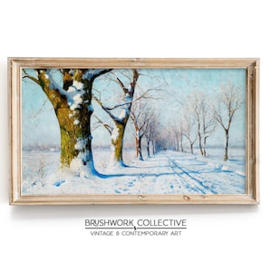 Winter Landscape Vintage Painting Print | Snowy Christmas Portrait Wall Art | Printable Digital Downloadable | 18LSPVT