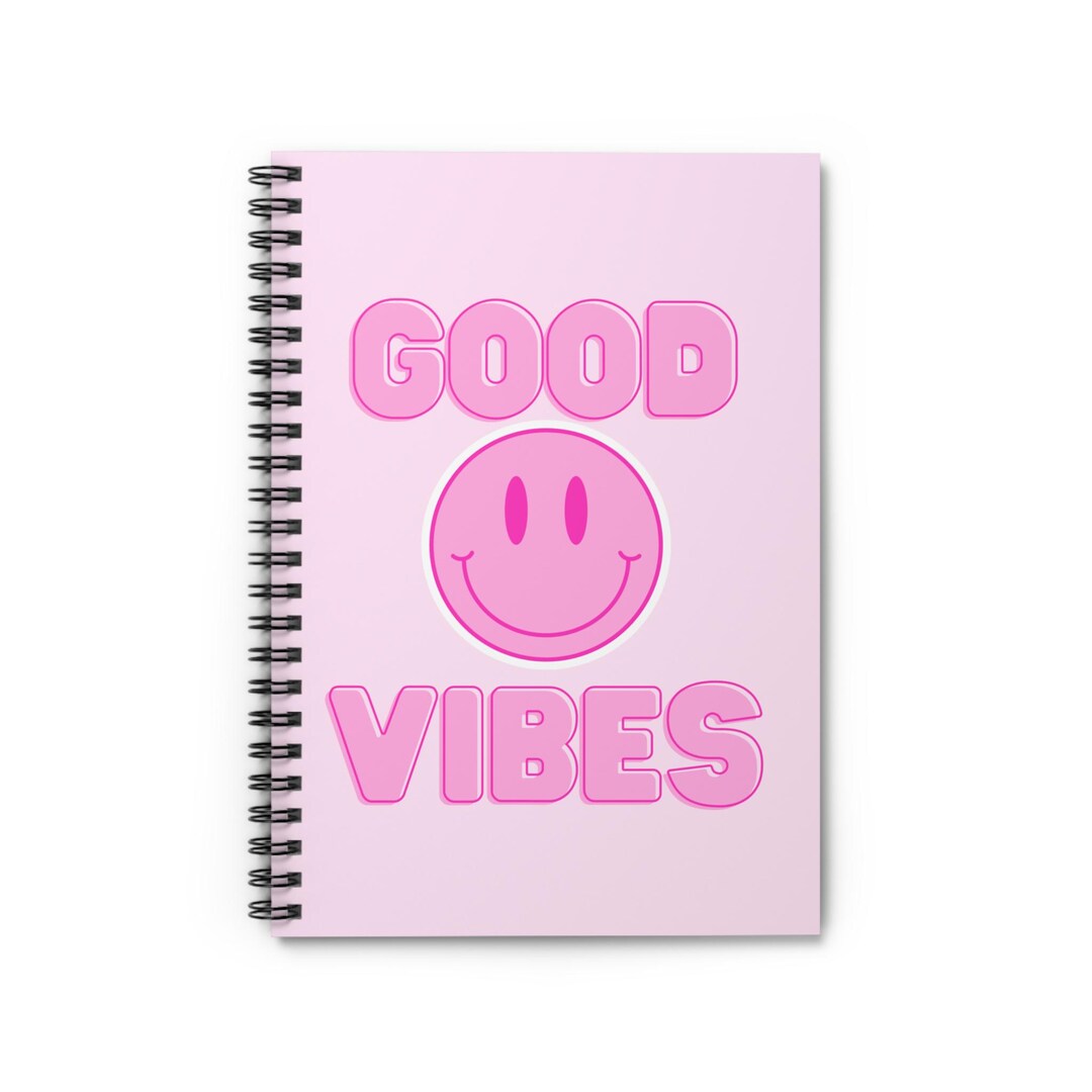 Good Vibes Spiral Notebook | Pink Smiley Face Journal, Perfect for ...
