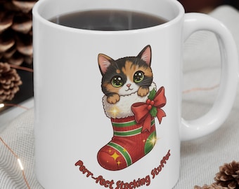 Christmas Cat Stocking Stuffer Mug Tortie Cat Mug Cat Lover Xmas Mug Best gift for Tortie Owner Present Funny Holiday Cup