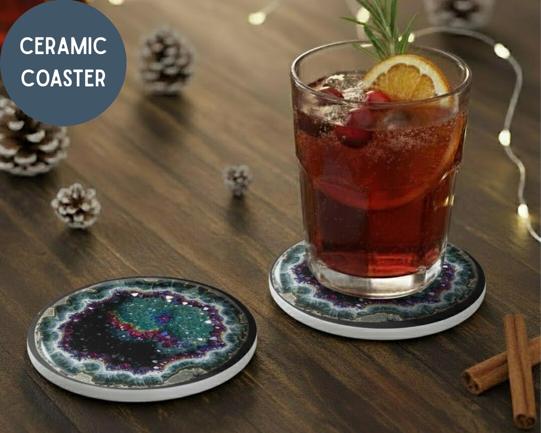 Alexandrite Geode Faux Alexandrite Geode Ceramic Coaster – Iridescent Crystal Agate ...