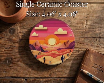 Desert Sunset Ceramic Coaster Colorful Drinkware Southwest Decor Gift for Her Unique Housewarming Gift Cactus Decor