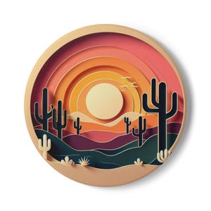 Desert Sunset Ceramic Coaster Gift for Cactus Lovers Southwestern Style Unique Housewarming Present Kitchen