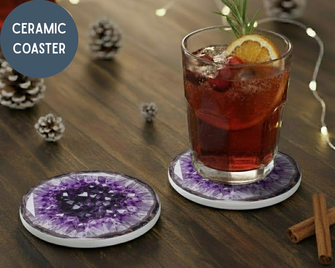 Elegant Amethyst Faux Geode Ceramic Coaster Tea Lover Coffee Lover ...